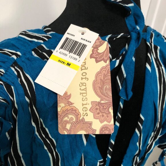 Band Of Gypsies Womens Blue & Black Striped Wrap Top Size M 100% Viscose NWT - Picture 9 of 9